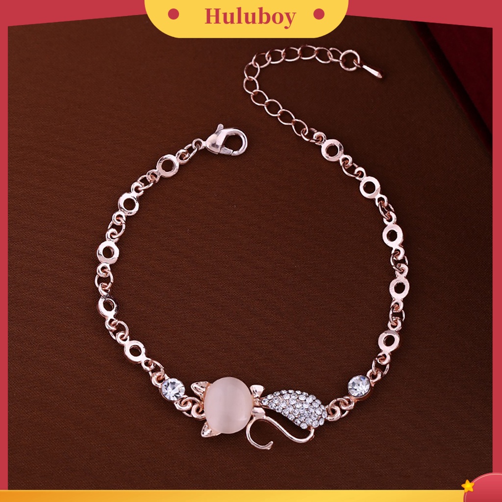 {Ready Stock} Wanita Ladies Lovely Cat Pendant Opal Berlian Imitasi Bangle Gelang Rantai Perhiasan Untuk Kehidupan Sehari-Hari