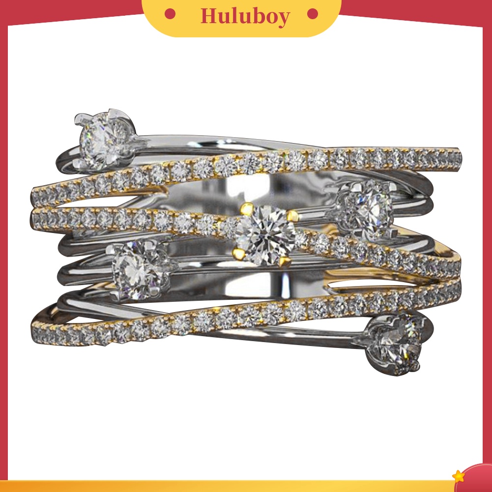 {Ready Stock} Fashion Wanita Salib Dual Warna Cubic Zirconia Bertatahkan Cincin Pernikahan Perhiasan Hadiah