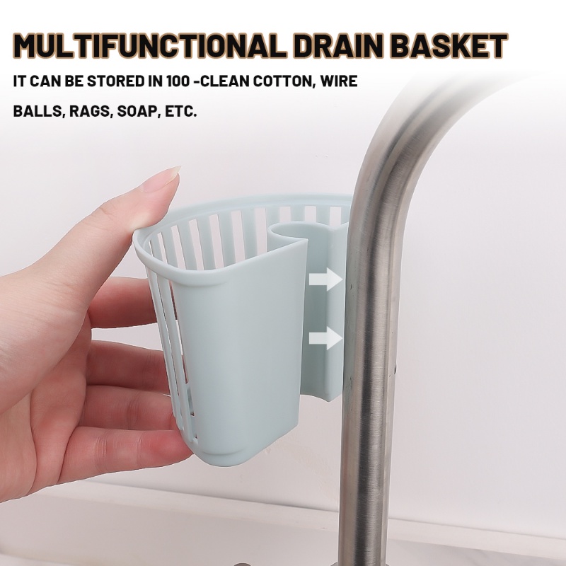 Kotak Peralatan Perlengkapan Mandi Kosmetik Bantalan Kuat Organizer Rak Peralatan Makan Drainge Drying Bin Snap-on Wastafel Storage Basket Faucet Removable Item Rack