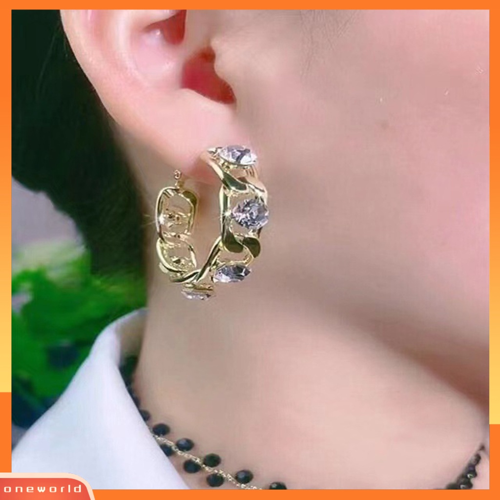 [OWR] 1pasang Lingkaran Anting Tindik Geometris Berlian Imitasi Bertatahkan Temperamen High-end Telinga Dekorasi Jarum Perak Wanita Besar Hoop Earrings Aksesoris Pakaian