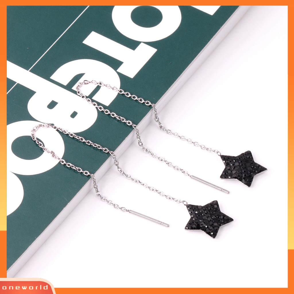 [OWR] 1pasang Anting Pejantan Rumbai Lurus Gantung Eropa Dan Amerika Berlebihan Geometris Telinga Dekorasi High-end Pentagram Bintang Kembali Gantung Drop Earrings Perhiasan Fashion