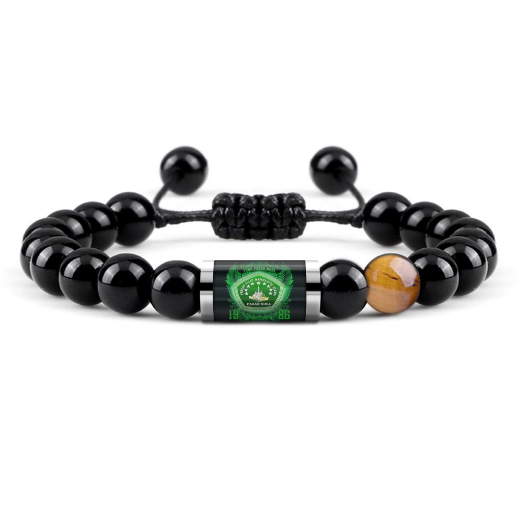 Gelang Batu Alam Pagar Nusa Pendekar PN Asli Black Onyx Tiger Eye Tabung Kaca Stainless Steel Pria Wanita