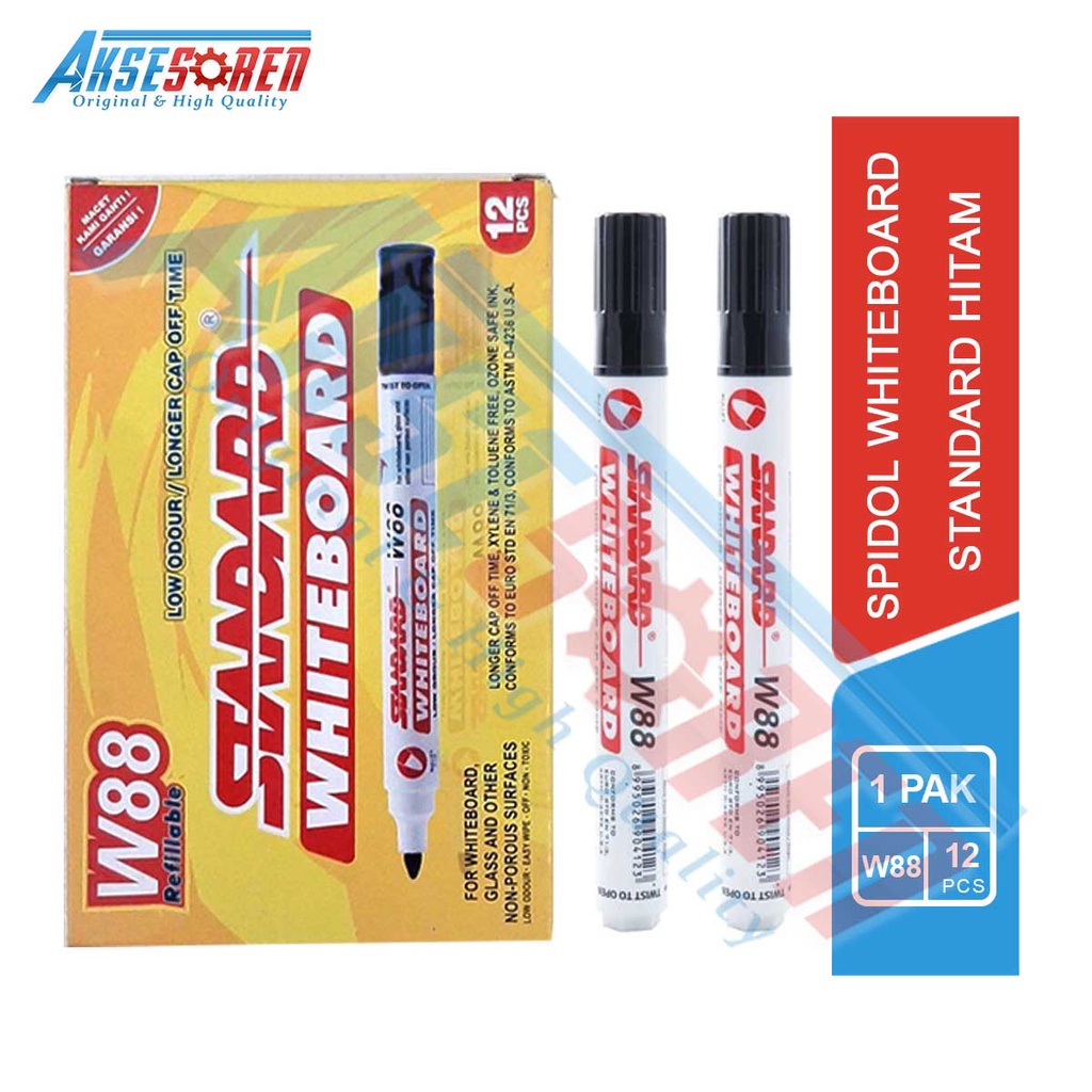 

Spidol Papan Tulis White Board Standard [W88/12 Pcs/1 Pack] / Spidol Standard Nonpermanent / Spidol 1 Pak / Sepidol W88 / Spidol Non Permanent Marker / Spidol Penanda / Spidol Hitam Round Tip / Spidol Papan Tulis Warna Hitam Standard