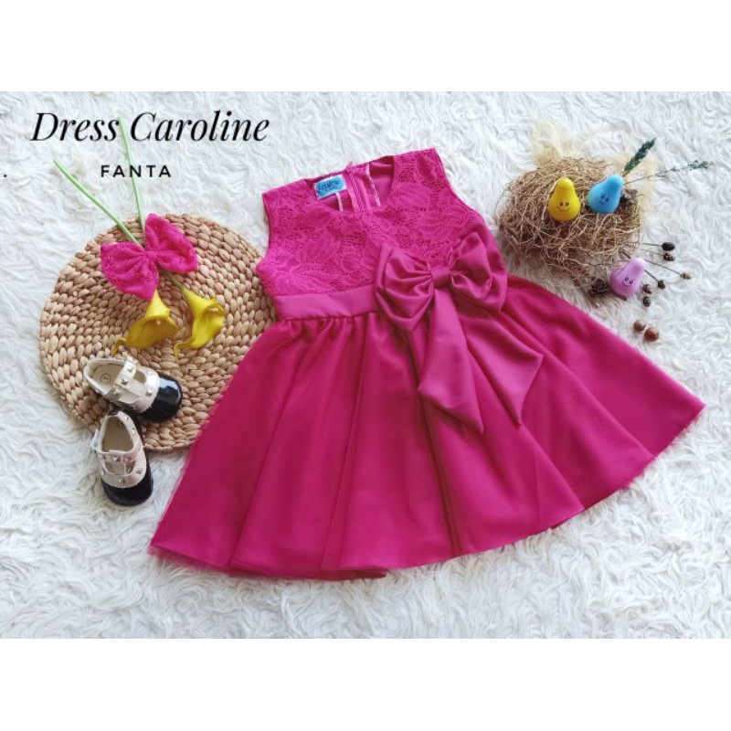 DRESS ANAK /BROKAT MIX TULLE / BAJU PESTA/ MINI DRESS ANAK & DEWASA "'CAROLINE "' WARNA DUSTY PINK