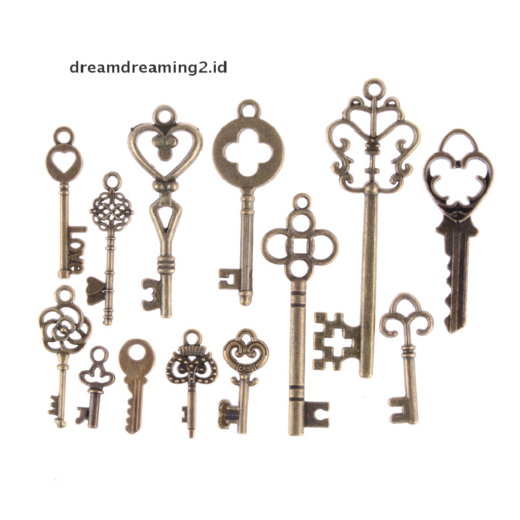 (hot) 13pcs Mix Perhiasan Antik Vintage Old Look Skeleton Keys Tone Ch Liontin//