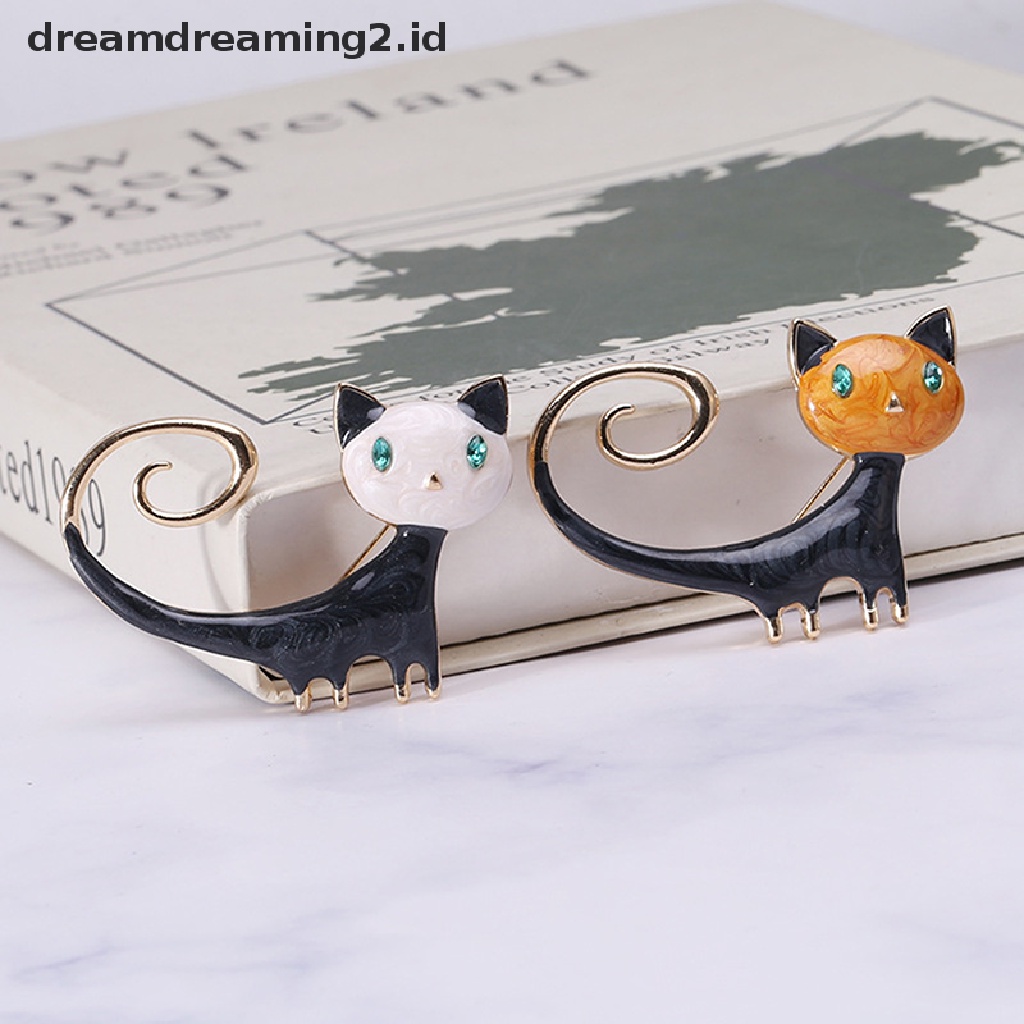 (hot) 1pcs Enamel Lucu Kucing Bros Untuk Wanita Kitty Pin Brooch 2warna Perhiasan Hewan//