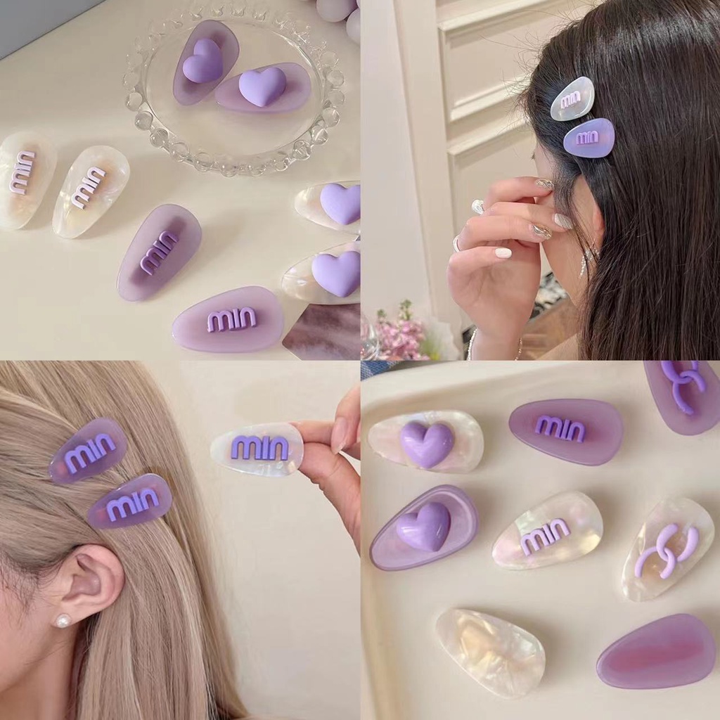 Creamy Purple Hair Clip Poni Jepit Samping Depan Dahi Hair Card Duckbill Sepasang