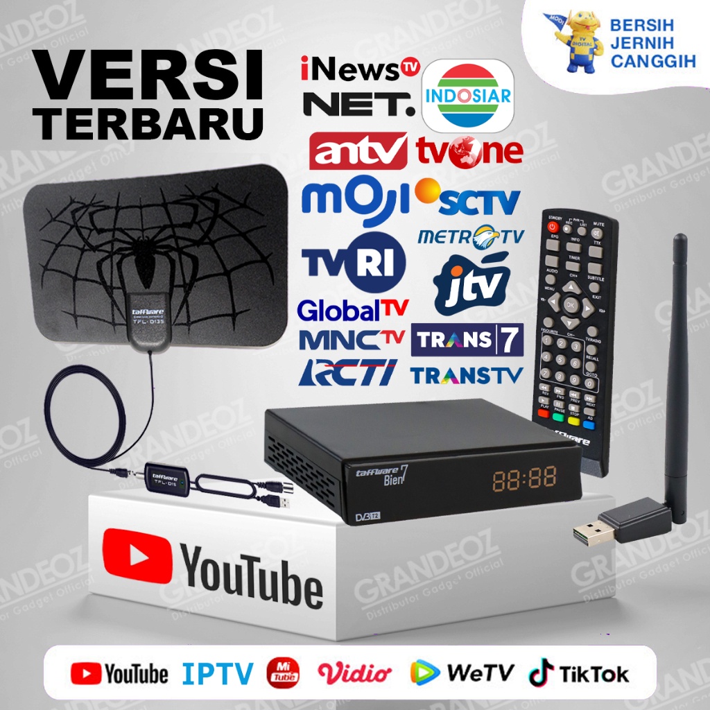 Promo  PAKET Set Top Box Bien7 T2 + Antena Digital D139 STB Satellite TV Tuner Box H.264 1080P DVB-T