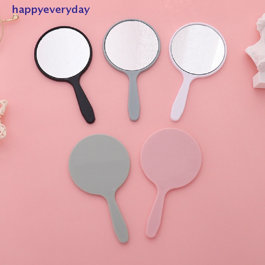 [happy] Cermin Rias Genggam Bulat Vanity Mirror Dengan Handle Hand Mirror Kosmetik [ID]