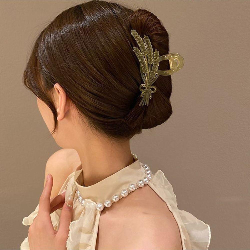 Needway Daun Hair Claw Elegan Manis Stylish Geometric Hairgrips Lucky Heardress Baru Crab Claw Ponytail Holder Akrilik Korea Hiu Klip