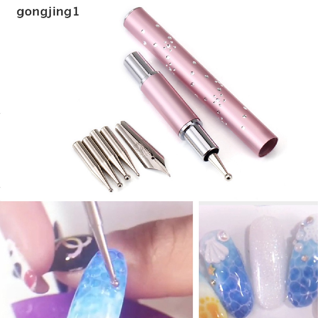 Ggg 6kepala Stainless Steel Dotg Pulpen UV Gel Pager Liner Pen Nail Art Tools ID