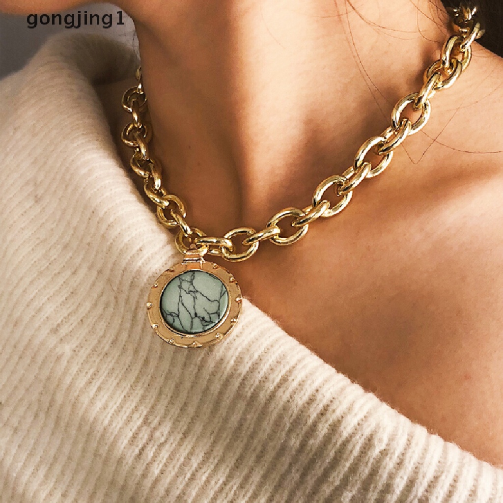 Ggg Vintage Wanita Rantai Batu Hijau Liontin Statement Choker Kalung Pesona Perhiasan ID