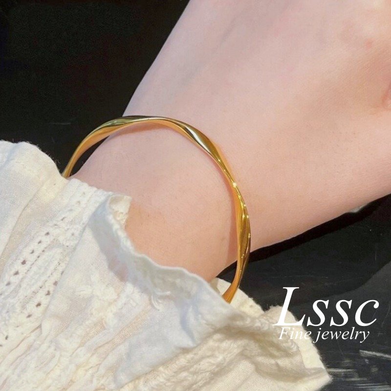 Gelang Titanium Wanita Anti Karat Mobius Tidak Beraturan Emas 18K Cantik Fashion Korea Bangle Aksesoris Perhiasan