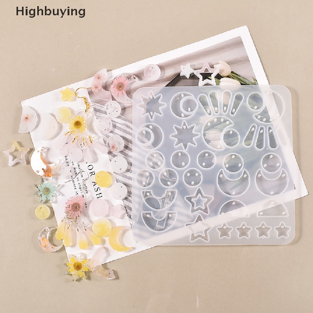 Hbid Anting Bulan Bintang Geometris Liontin Resin Cetakan Eardrops Silicone Molds DIY Glory