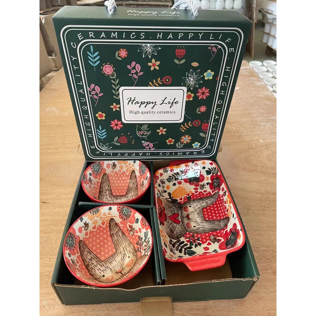 PROMO!!! GOLDEN Mangkok set Keramik premium peralatan makan/ Piring Set Keramik Mangkok set keramik Gift Box /  Hampers Hari Raya Lebaran / Kado Pernikahan Souvenir Mangkok Set.