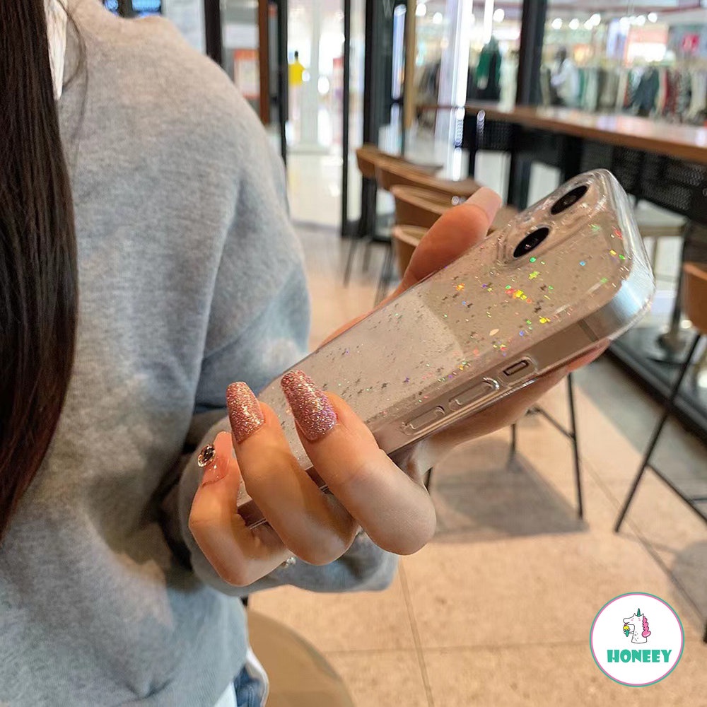 IPHONE Casing Bening Glitter Mewah Untuk Iphone13 14 11 12 Pro 12 X XR XS Max SE 7 8 Plus Cover Silikon Ponsel Transparan Lembut