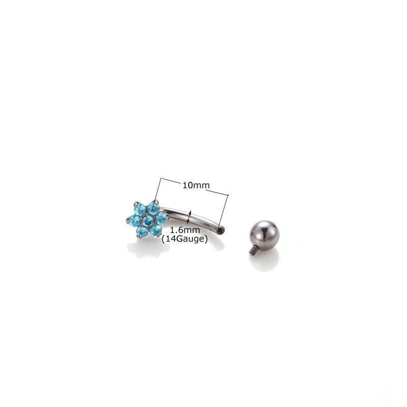 1biji Surgical G23 Bahan Titanium Steel Benang Internal 14Gauge Hypoallergenic Belly Button Ring Tindik Pusar Bentuk Bunga