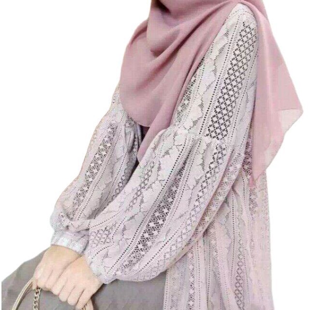 Cardigan Brokat Panjang Outer wanita Kekinian 2022 Ootd Hijab Long Outer Cardigan Brukat Panjang Len
