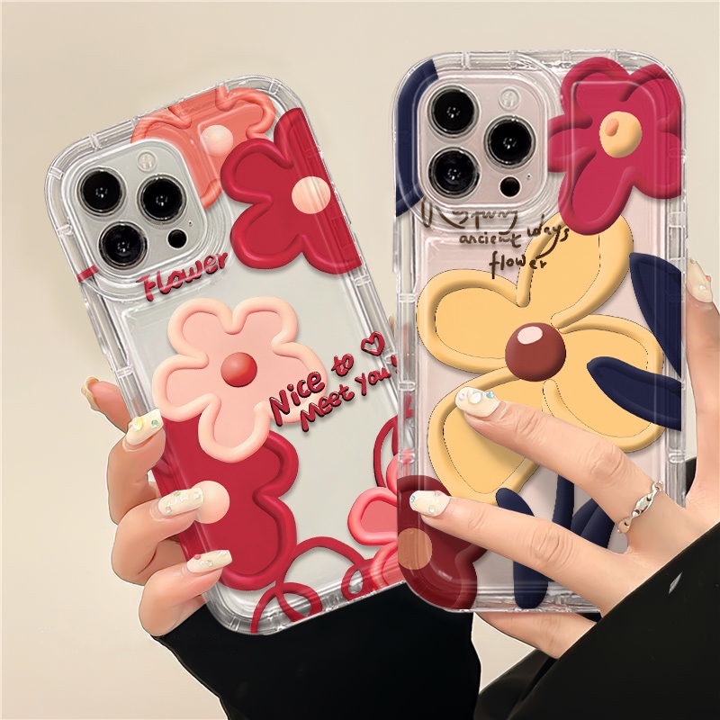 IPHONE Soft Case Kompatibel Untuk Iphone14 13 12 11 Pro XS Max X Xr7 +8 Plus Casing Transparan TPU Pasangan Bunga Silikon Ponsel Shockproof Cover