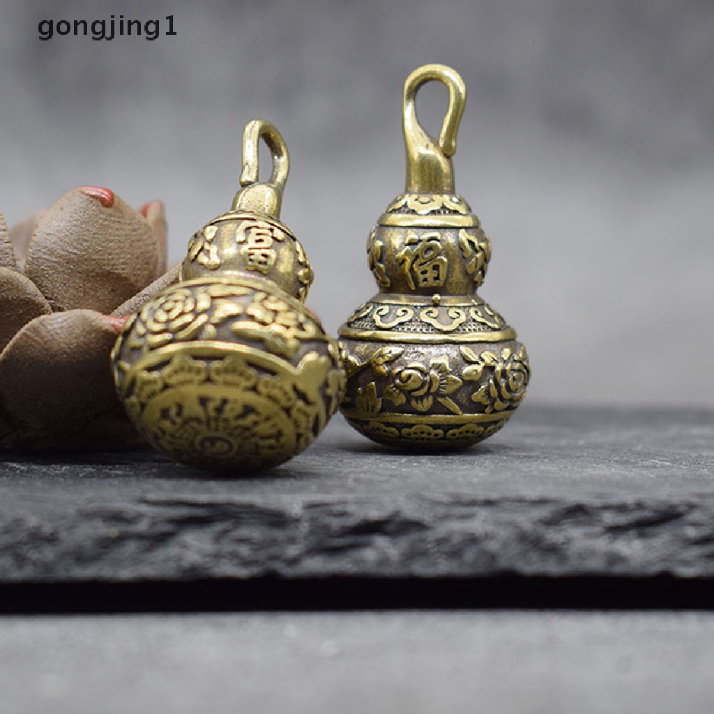 Ggg Kuningan Retro Mini Labu Botol Ukiran Pola Sarana Keberuntungan Liontin Calabash Gantungan Kunci Obat Case Wadah Botol Mobil Keychain Aksesoris ID