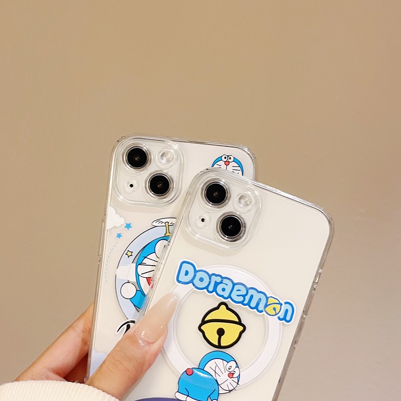 Untuk iPhone Casing Magnet14 13 12 11 Pro Max Kartun Doraemon Lucu Transparan Soft case