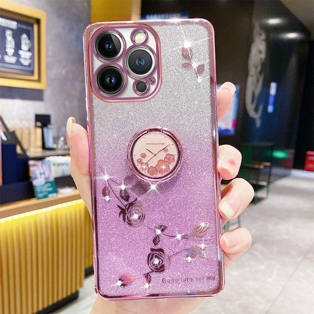 POPULAR Untuk 14pro Max Case Flower Pretty Purple Gilter Sparkly Bling Heavy Duty
