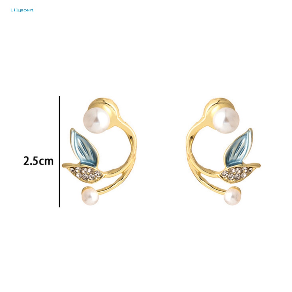 Lilyscent 1pasang Giwang Telinga Warna Silver Untuk Pacaran Temperamen Mermaid Tail Shape Rhinestone Earrings All-match