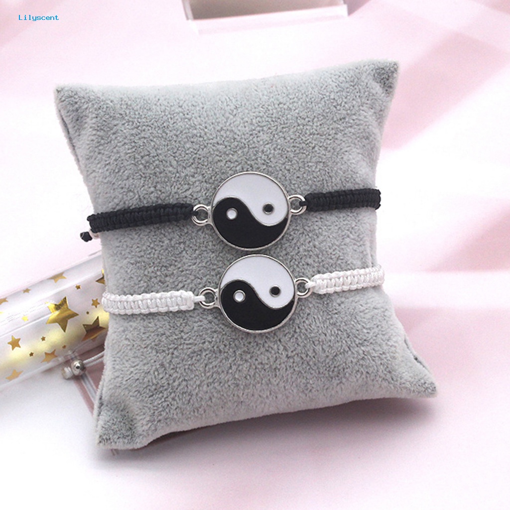 Lilyscent Unisex Pasangan Gelang Fashion Perhiasan Tai Chi Yin Yang Dekorasi Pasangan Tali String Adjustable