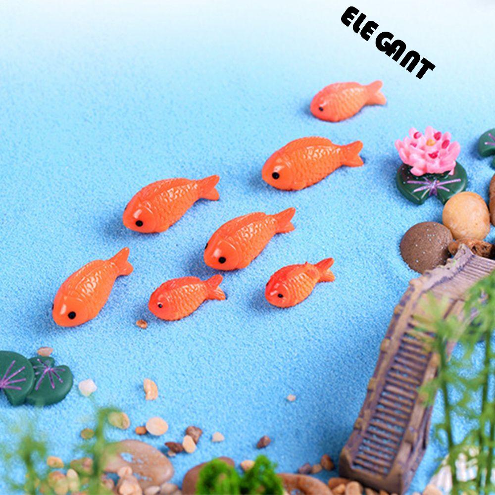 [Elegan] Patung Ikan Mas Mini 5pcs/pack Ornamen Aquarium Ikan Merah Bunga Teratai, Daun Hadiah Anak Kolam Adegan Miniatur