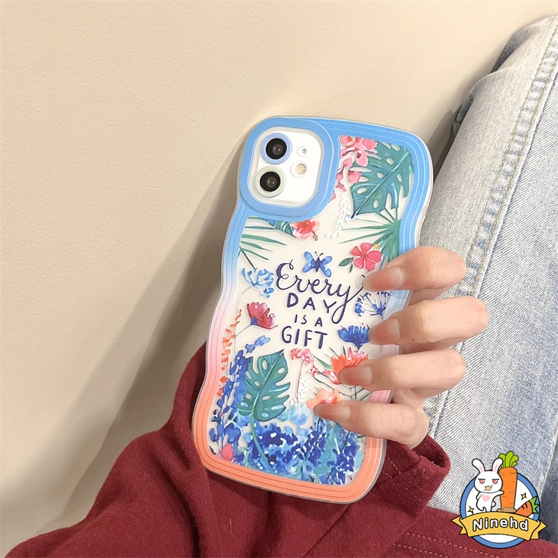 IPHONE Casing Kompatibel Untuk Iphone14 13 12 11 Pro Max X Xr Xs Max8 7 6 6s Plus SE 2020 Musim Semi Lukisan Minyak Motif Bunga Kecil Casing Ponsel Bening Bergelombang Tepi Soft Case Cover Pelindung