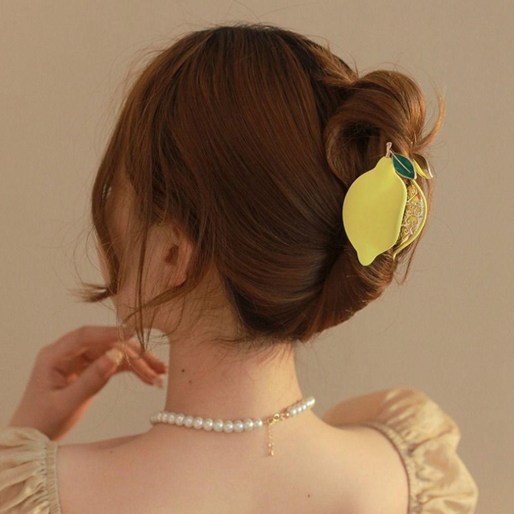 Agustinina Klip Rambut Buah Elegan Manis Jepit Rambut Simulasi Makanan Hiu Klip Bentuk Geometris Logam Aksesoris Rambut Perempuan