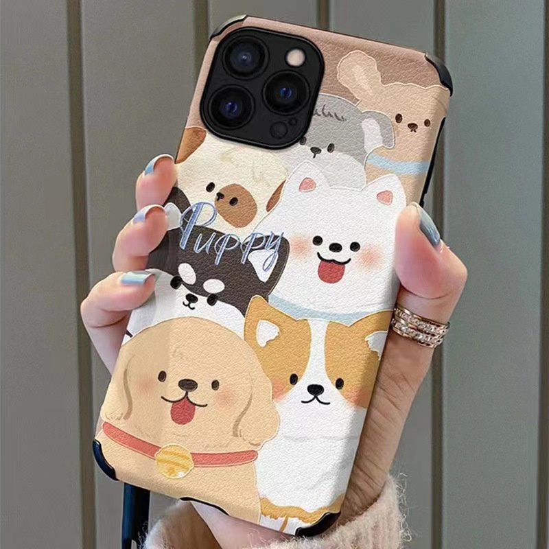 Leather So Cute Puppy Dog Soft Case iP iPhone 6S 7 8 Plus SE 2020 X XR XS Max 11 12 13 14 Pro Max 14 Plus 12 13 Mini Phone Case Men Man