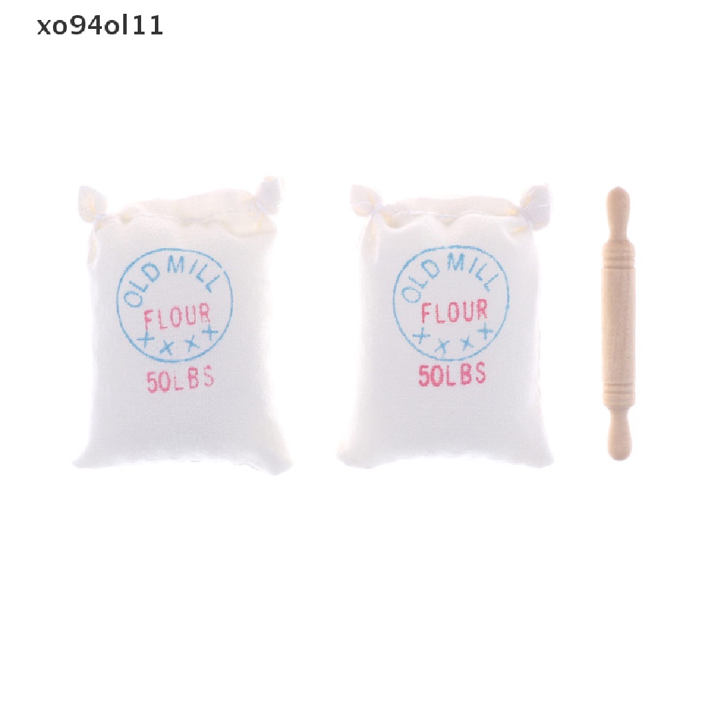 Xo Rumah Boneka1:12 DIY Aksesoris Model Dua Tas Tepung Dan Rolling Pin Mainan OL