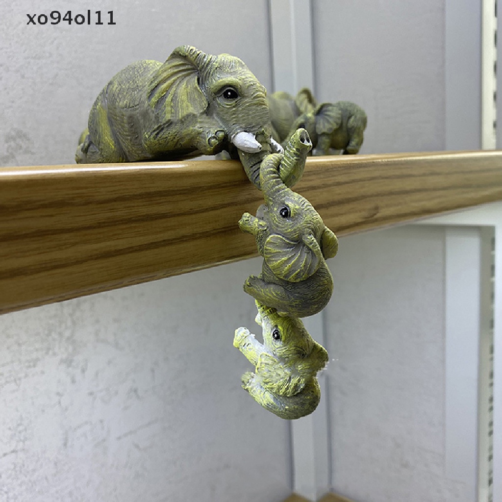 Xo 3pcs/set Patung Gajah Lucu Gajah Pegang Bayi Resin Kerajinan Hadiah Rumah OL