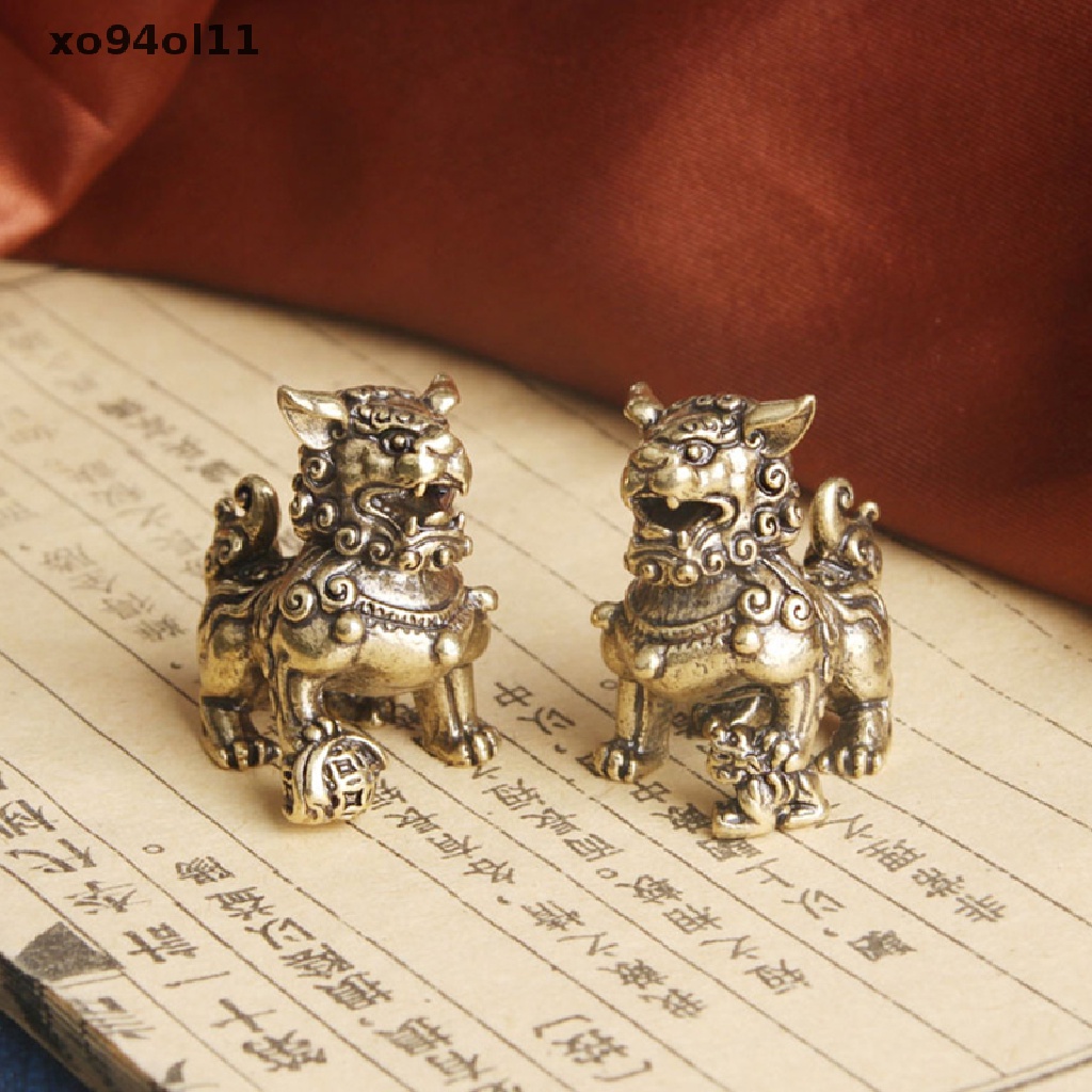 Xo Tembaga Murni Beruntung Lion King Patung Miniatur Ornamen Meja Antik Bronze Patung Hewan Cina Rumah Feng Shui Dekorasi OL