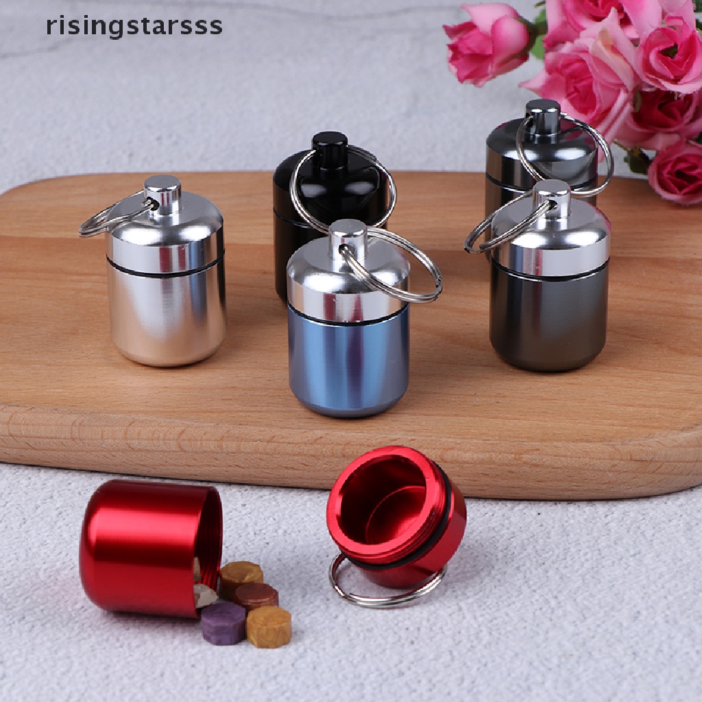 Rsid Span-new Mini Tahan Air Aluminium Alloy Pill Box Case Botol Tempat Wadah Gantungan Kunci Jelly