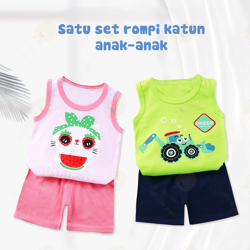 Lacoo Baju setelan  bayi anak tanpa lengan Baju setelan anak set Piyama bayi 3-18 bulan