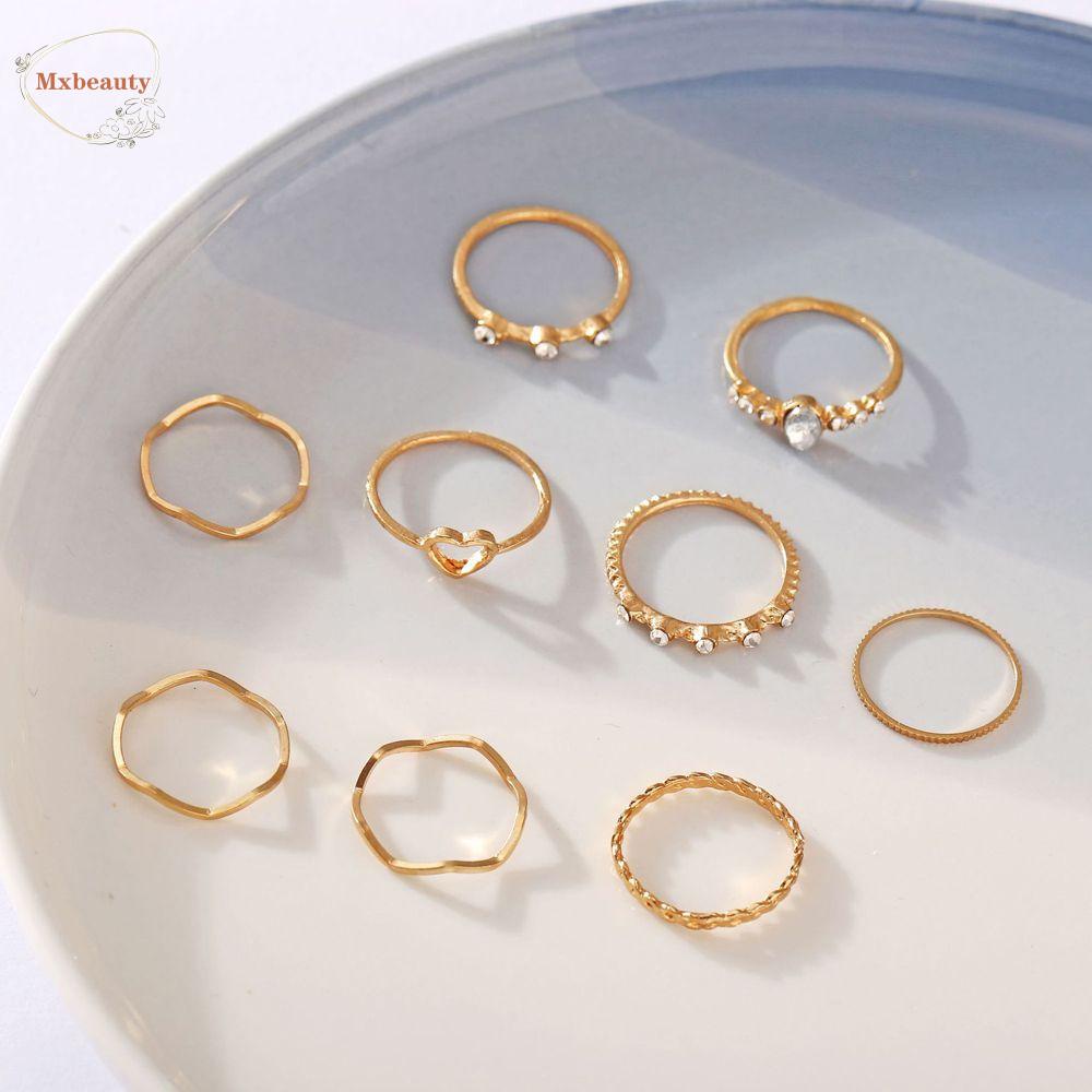 Mxbeauty Set Cincin Minimalis Geometris Hollow Minimalis Ekor Cincin Untuk Wanita Finger Rings