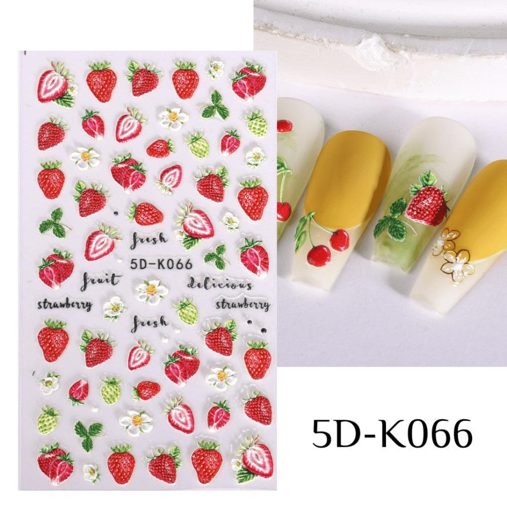 AUGUSTINA Stiker Kuku Buah Agustinina Gaya Jepang Musim Panas Daun Cherry Lemon Self Adhesive Dekorasi Kuku