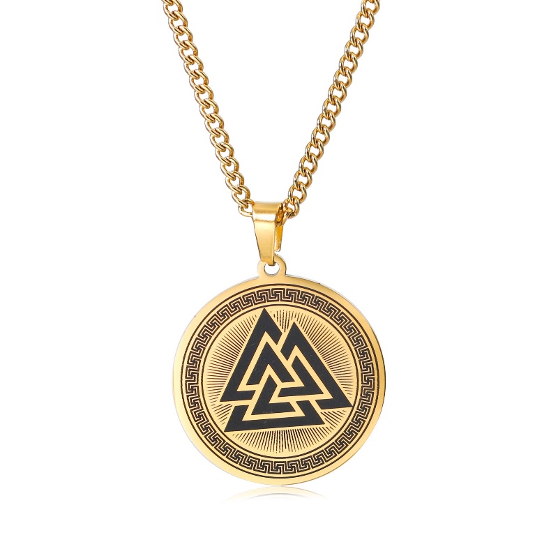 Z H Perhiasan Hip Hop Rock Stainless Steel Nordic Viking Odin Valknut Segitiga Simbol Liontin Untuk Pria Dan Wanita Fashion Baja Titanium Kalung Vintage Punk Aksesoris Pesta