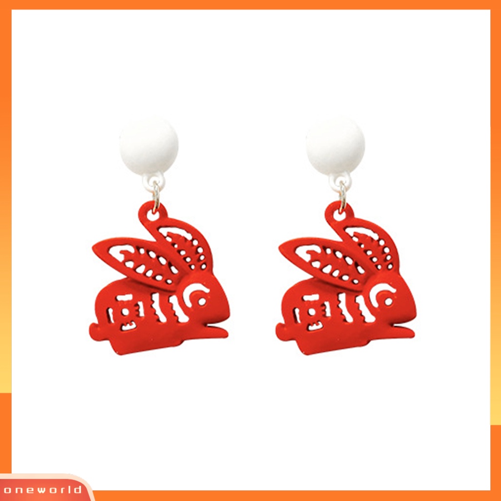 [EONE] 1pasang Anting Menjuntai Kelinci Dekorasi Karakter Cina Romantis Menguntungkan Mutiara Imitasi Hiasan Telinga Vintage Cina Merah Cutting Paper Rabbit Earrings Aksesoris Pakaian