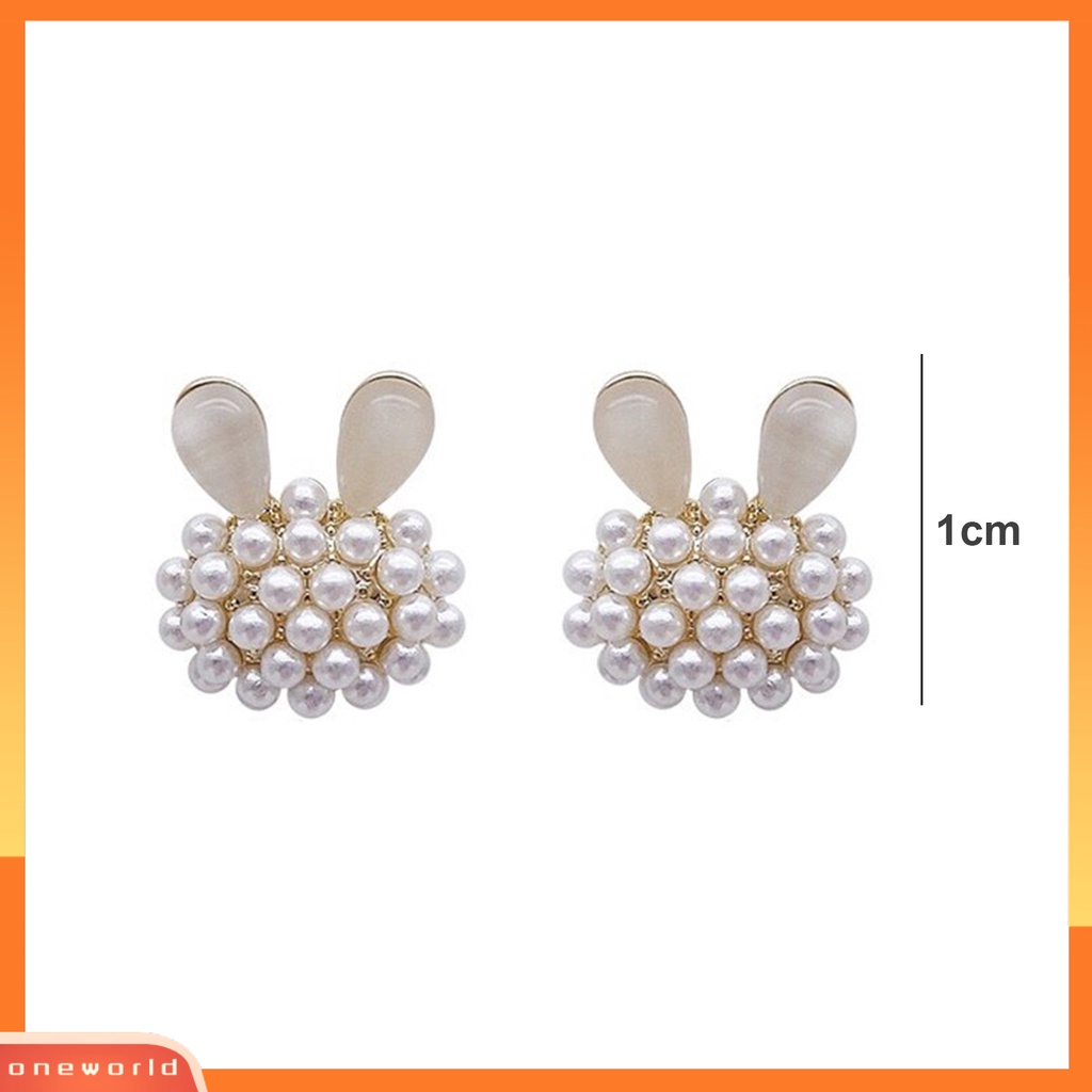 [EONE] 1pasang Ear Studs Faux Opal Temperamen Elegan Lucu Berkilau Tinggi Mutiara Imitasi Kelinci Bunny Wanita Anting Perhiasan Fashion