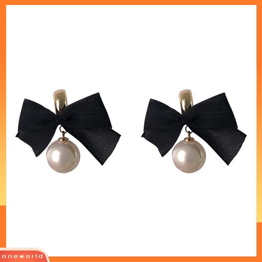 [EONE] 1pasang Anting Menjuntai Retro Gaya Perancis Hitam Ikatan Simpul Elegan Hadiah High Gloss Mutiara Imitasi Wanita Drop Earrings Perhiasan Aksesoris