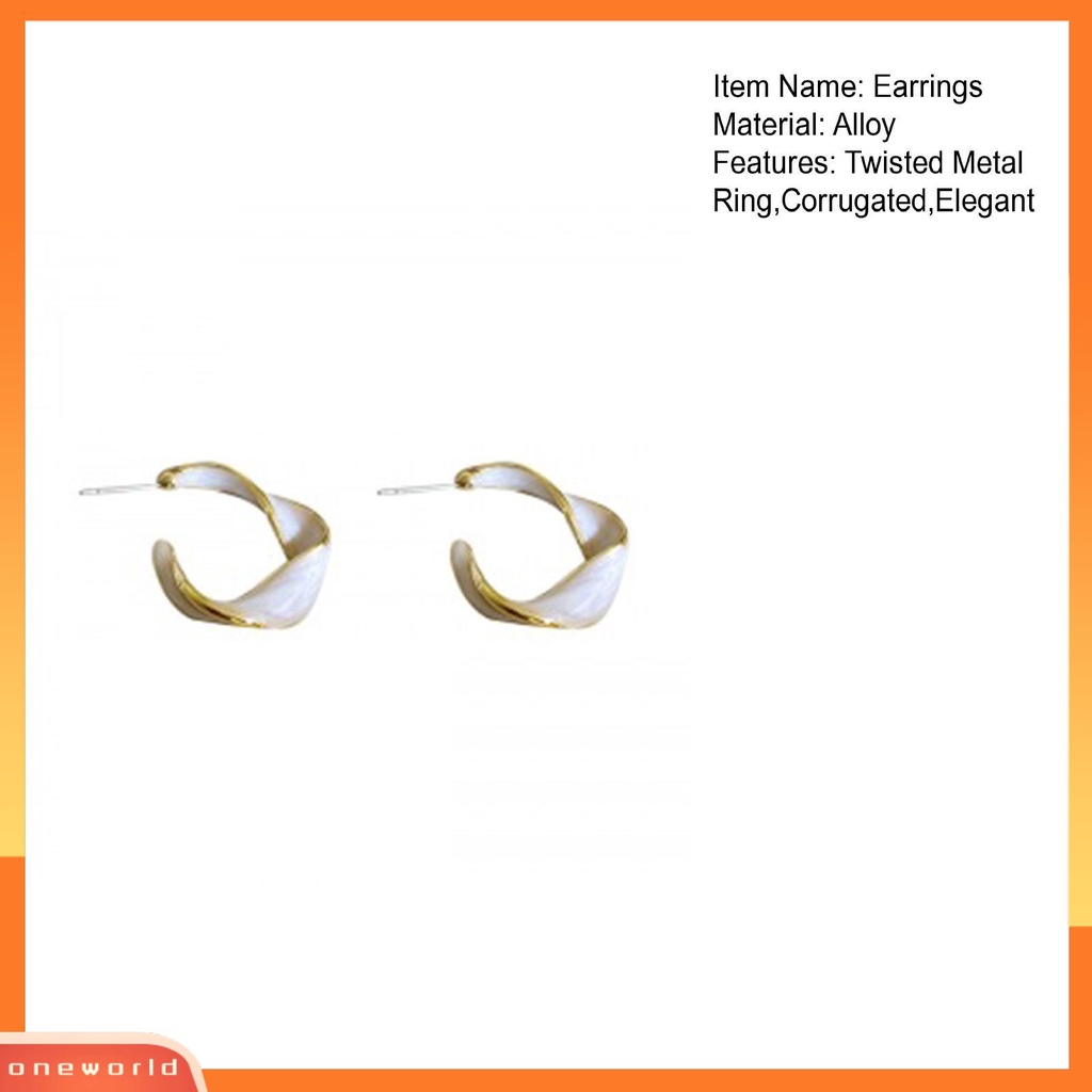 [EONE] 1pasang Ladies Earrings Retro Stud Tipe Memutar Cincin Logam Bergelombang Indah Fashion Hoop Earrings Perhiasan Aksesoris