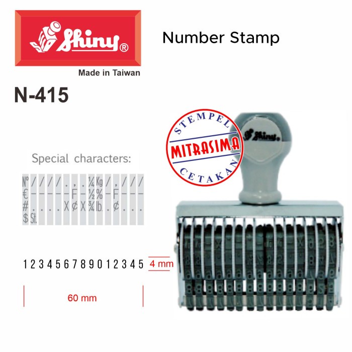 

Stempel Shiny N-415 ( N415 stempel nomor manual 15 digit 4mm N 415 )