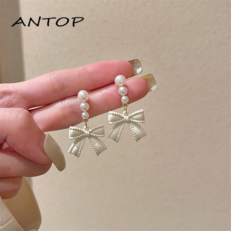 [Yumna] Anting Simpul Busur S925 Silver Off-white Desain Mutiara Anting Rasa Untuk Wanita