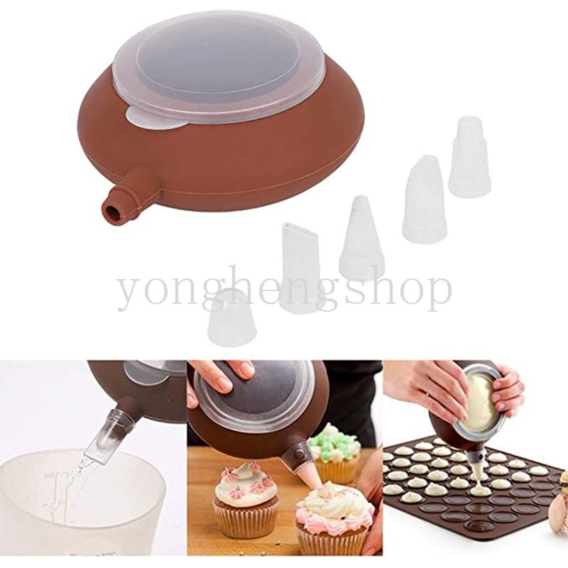 Silikon Muffin Macaron Pot Dengan 5nozel Coklat Selai Extruder Perlengkapan Dekorasi Kue Dapur DIY Dessert Pastry Baking Tool