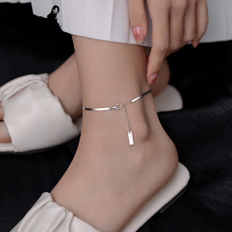 We Flower Minimalis S925 Perak Glossy Gelang Kaki Untuk Wanita Perempuan Musim Panas Trendi Liburan Pantai Ankle Foot Rantai Fashion Perhiasan