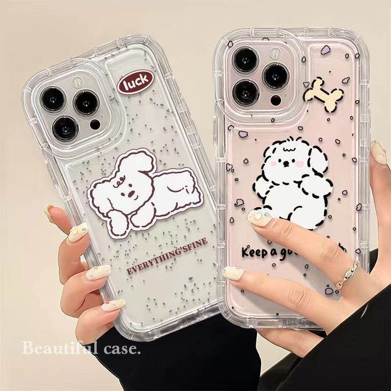 IPHONE Case Ponsel Puppy Cocok Untuk Iphone11 14 14pro 14plus 13 13mini 13pro 13prm iPhone12 7Plus 8Plus Xr XS 13 12mini Pro Max Empat Sudut Casing Ponsel Transparan Tahan Guncangan