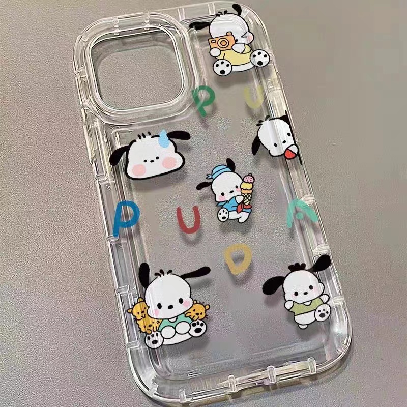 IPHONE Ins Pacha Casing Ponsel Anjing Cocok Untuk Iphone11 14 14pro 14plus 13 13mini 13pro 13prm iPhone12 7Plus 8Plus Xr XS 13 12mini Pro Max Empat Sudut Casing Ponsel Transparan Tahan Guncangan